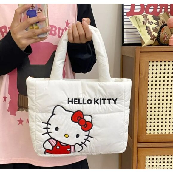 Hello Kitty Puffy Tote Bag – Sanrio Quilted Handbag for Women & Girls - Picture 1 of 5